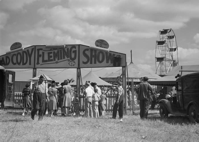 The Cody Fleming Show tent, with the Ferris wheel behind it
