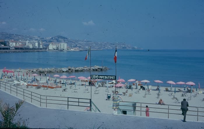 The beach at the Lido, umbrellas along the shore